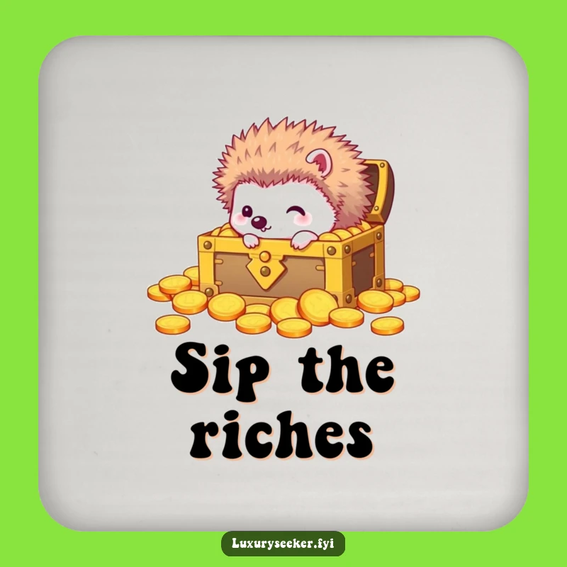 Funny Curious Hedgehog Treasure Coaster: Golden Table Protector Gift