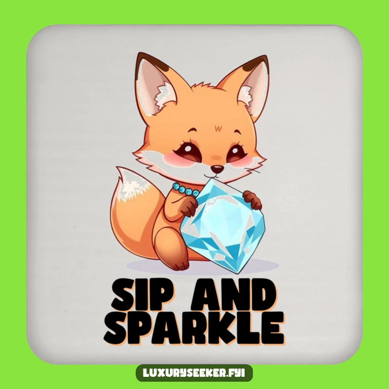 Funny Fox Diamond Sparkle Coaster: Protect Surfaces with Humor
