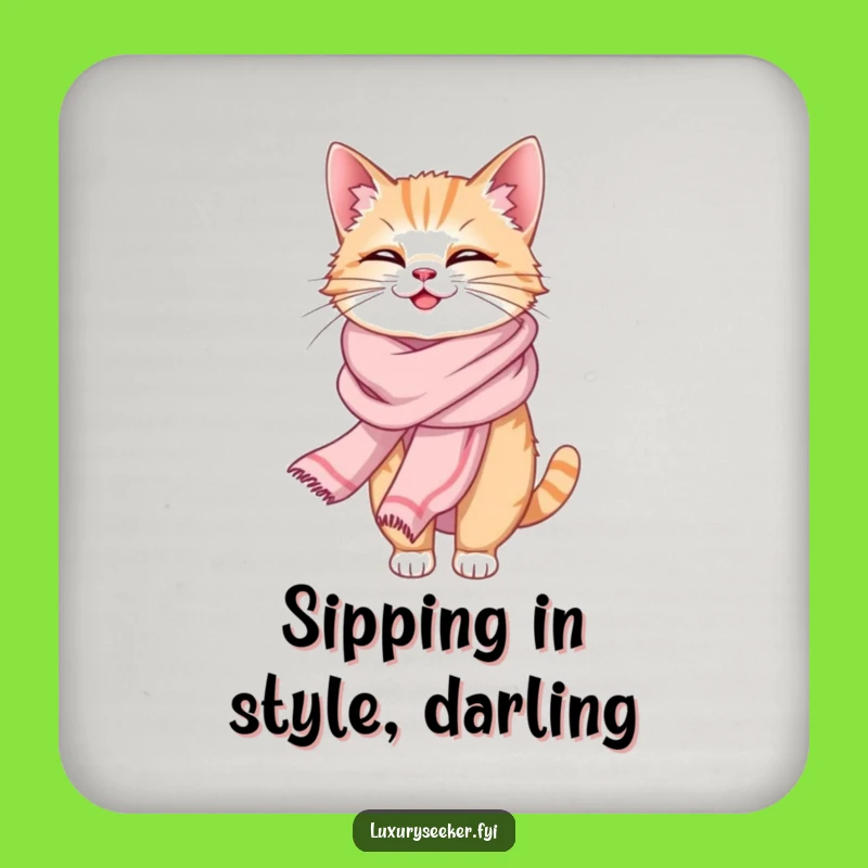 Funny Giggling Cat Silk Scarf Drink Coaster: Protect Surfaces with Chic Humor