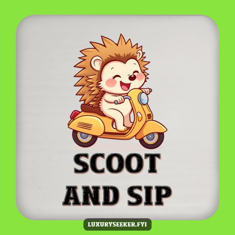 Funny Hedgehog Scooter Coaster: Joyful Rider's Drink Protector, Unique Funny Gift