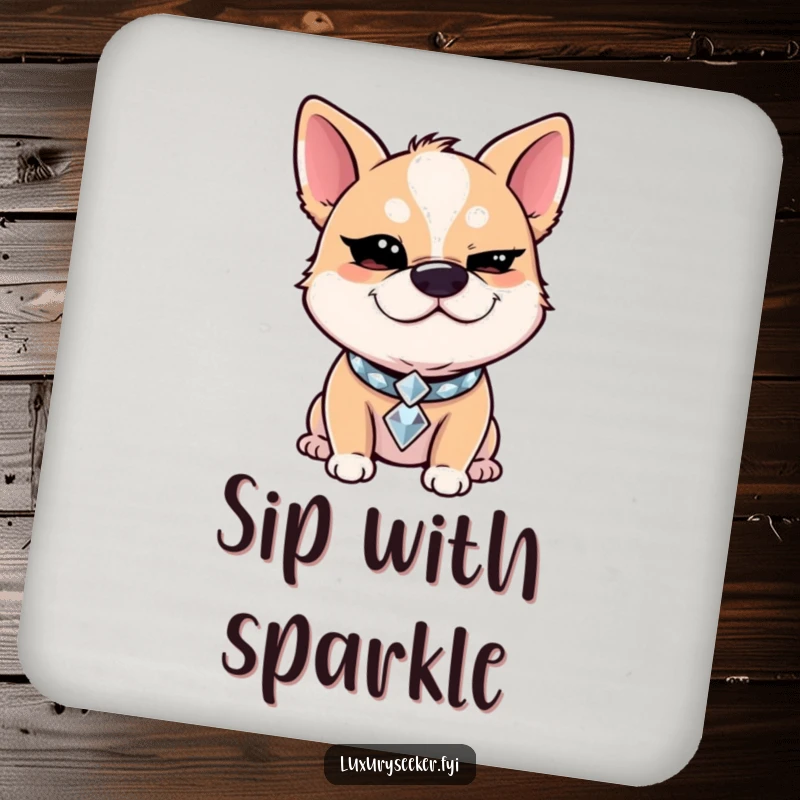 Funny Drink Coaster: Giggling dog with a diamond collar winks slyly, a humorous and stylish table protector.
