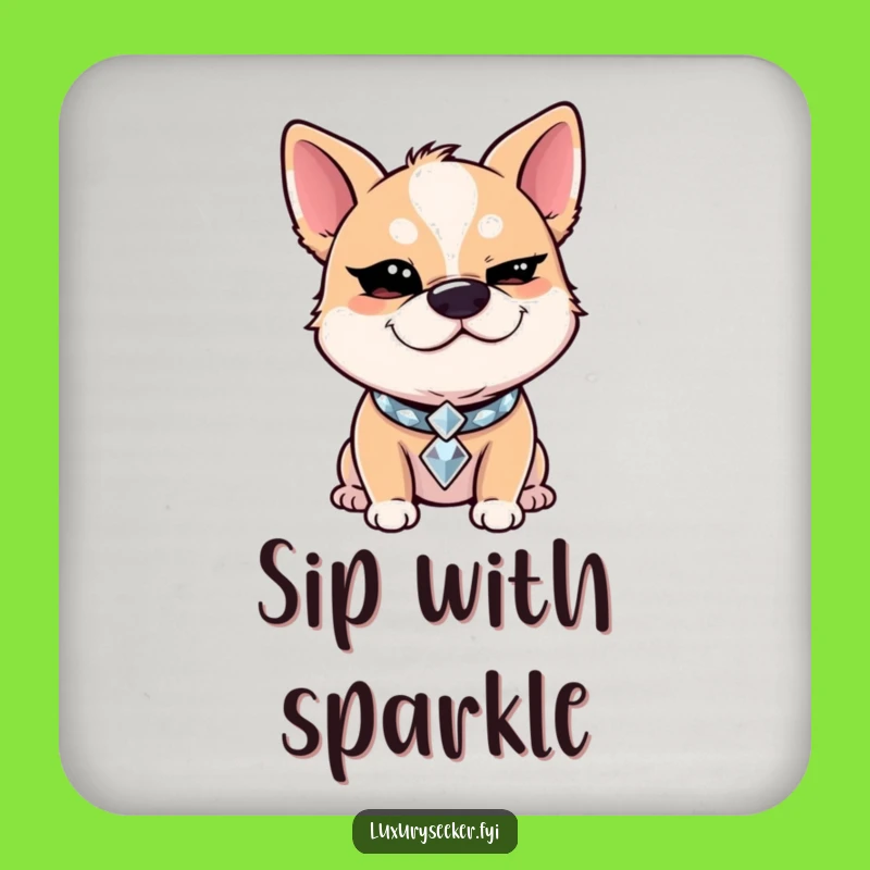 Funny Winking Dog Coaster: Diamond Collar Drink Protector, Unique Funny Gift