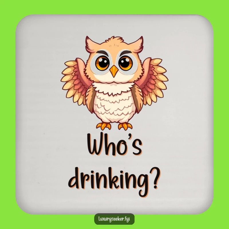 Set of Funny Owl Coasters: Feathered Boa Art, Unique Funny Gift for Tables