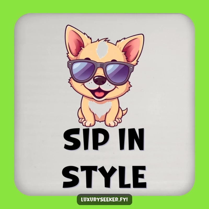 Funny Dog Drink Coaster: Playful Pup in Designer Sunglasses, Protect Surfaces with Humor Gift