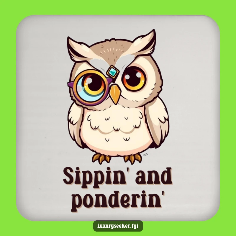 Funny Sophisticated Owl Monocle Drink Coaster - Protect Surfaces with Wise Humor!