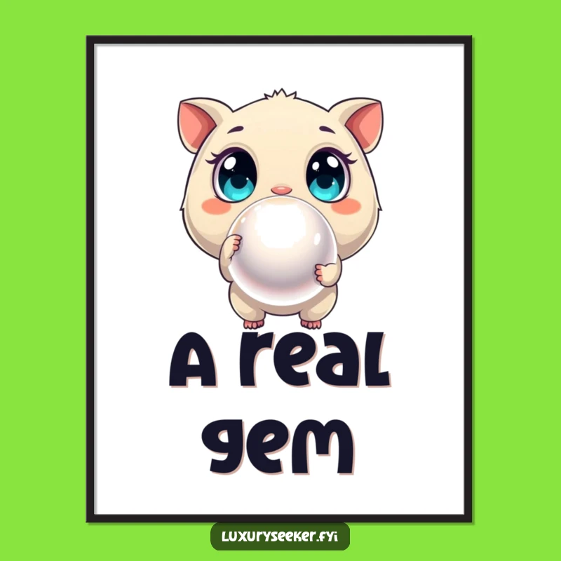 Funny Pearl Discovery Poster: Creature's Wide-Eyed Wonder, Whimsical Funny Gift Decor