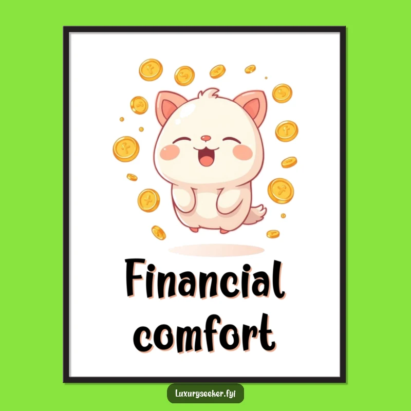 Funny Rich Creature Poster: Gold Coins & Happy Sigh, Hilarious Wealth Art