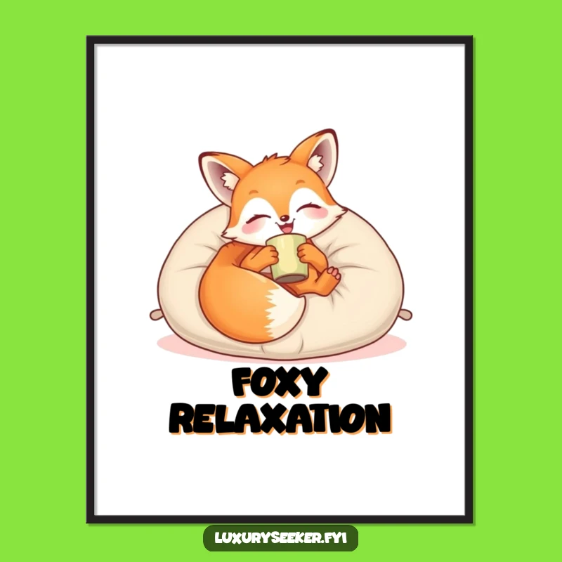 Funny Cozy Fox Lounge Poster: Plush Pillow Art for Walls That Desire Calm
