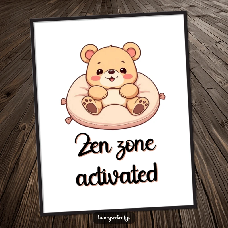 Funny poster showcasing a delighted bear in a state of luxurious relaxation on a plush velvet cushion, bringing humor to decor.