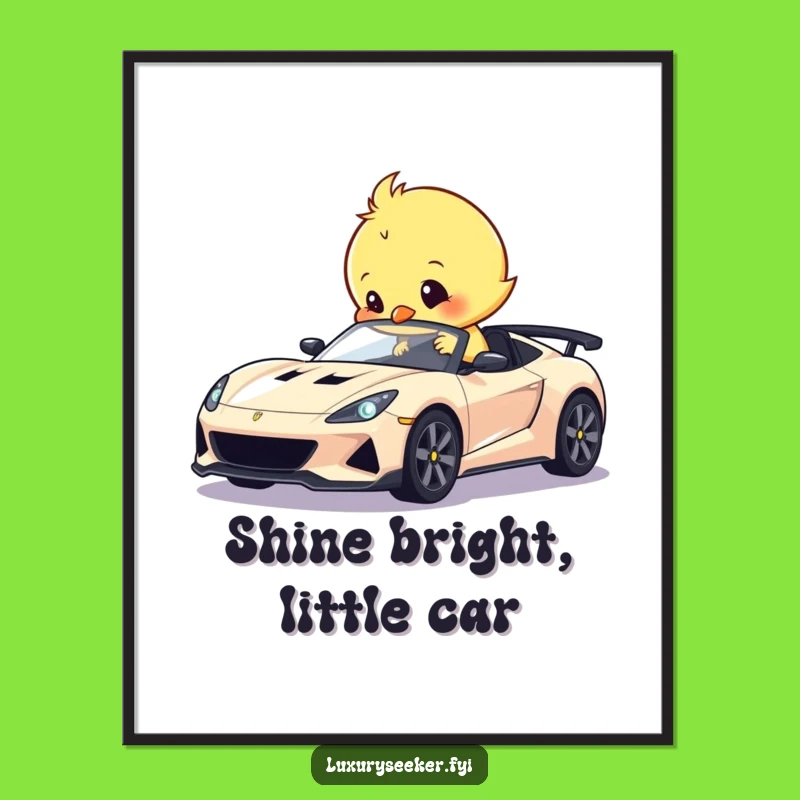 Funny Chick Polishing Sports Car Poster: Adorable Wall Art for Auto Enthusiasts