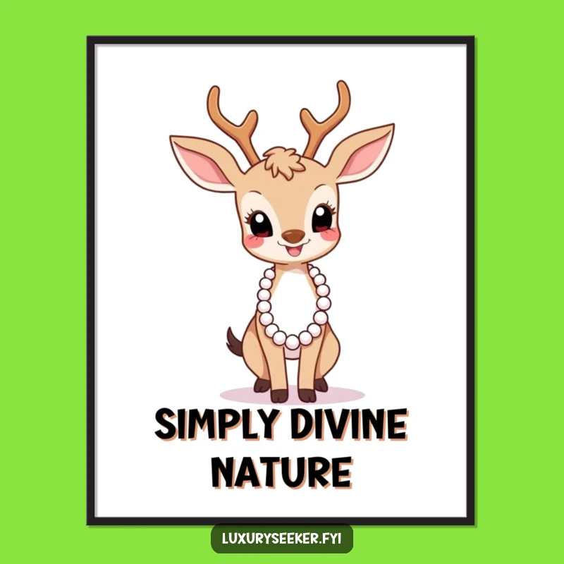 Funny Graceful Deer Pearl Necklace Poster - Hilarious Chic Art Gift!