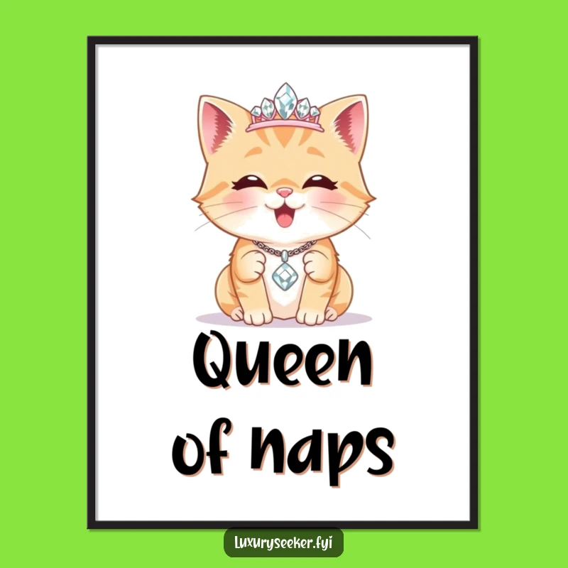 Funny Royal Cat Tiara Poster: Feline Sparkle Art for Walls That Desire Glamour
