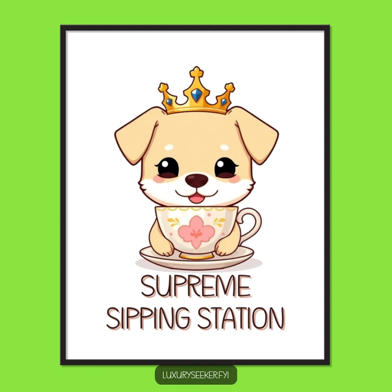 Funny Royal Dog Teacup Wall Art Poster, Canine Class, A Regal Funny Gift