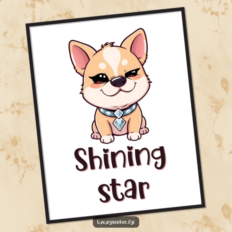 Funny Poster: A giggling dog wearing a diamond collar winks slyly, creating a humorous and charming piece of wall art.