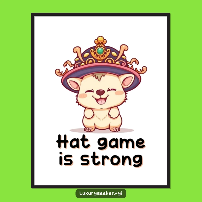 Funny Hat Creature Poster: Mischievous Grin Art, Unique Funny Gift