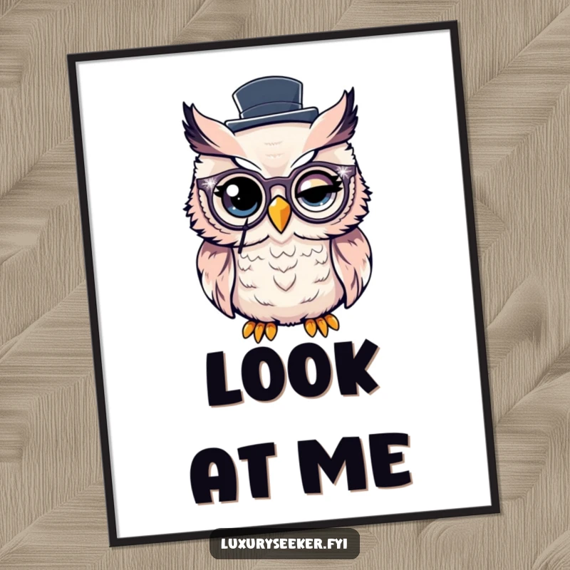 Funny Poster: A winking owl wearing a monocle and top hat, creating a sophisticated and humorous scene.