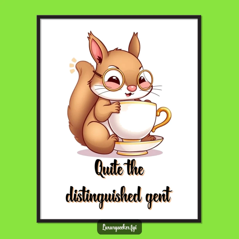 Funny Squirrel Tea Time Poster: Dapper Art, Sophisticated Humorous Wall Decor!