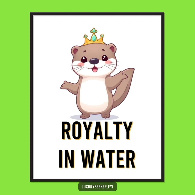 Funny Playful Otter Tiara Poster - Royal Cute Art Print Gift