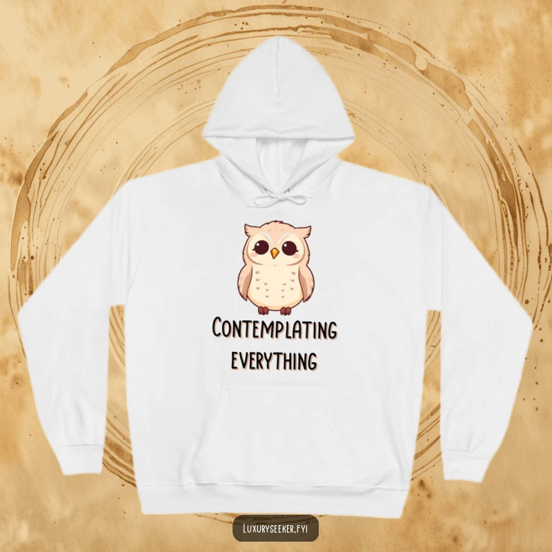 Funny owl looking at a vast expanse of stars on a cozy hoodie, evoking peace, a funny gift.