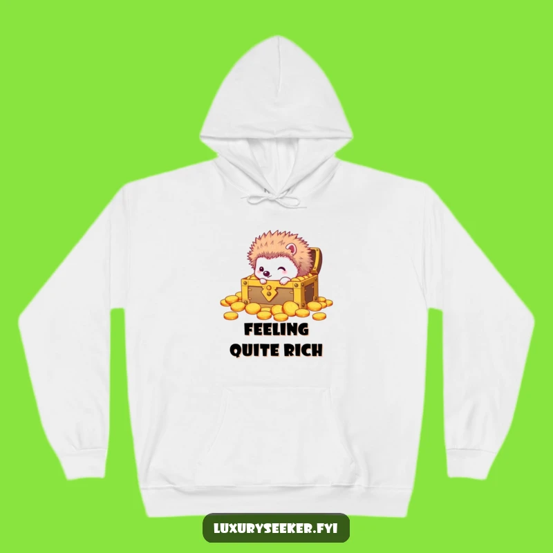Funny Curious Hedgehog Treasure Hoodie: Cozy Golden Discovery Gift