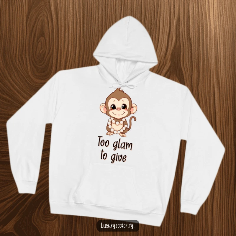 Funny Monkey Hoodie: A mischievous monkey adorned with pearls offers a cozy and humorous experience in this comfortable sweatshirt.