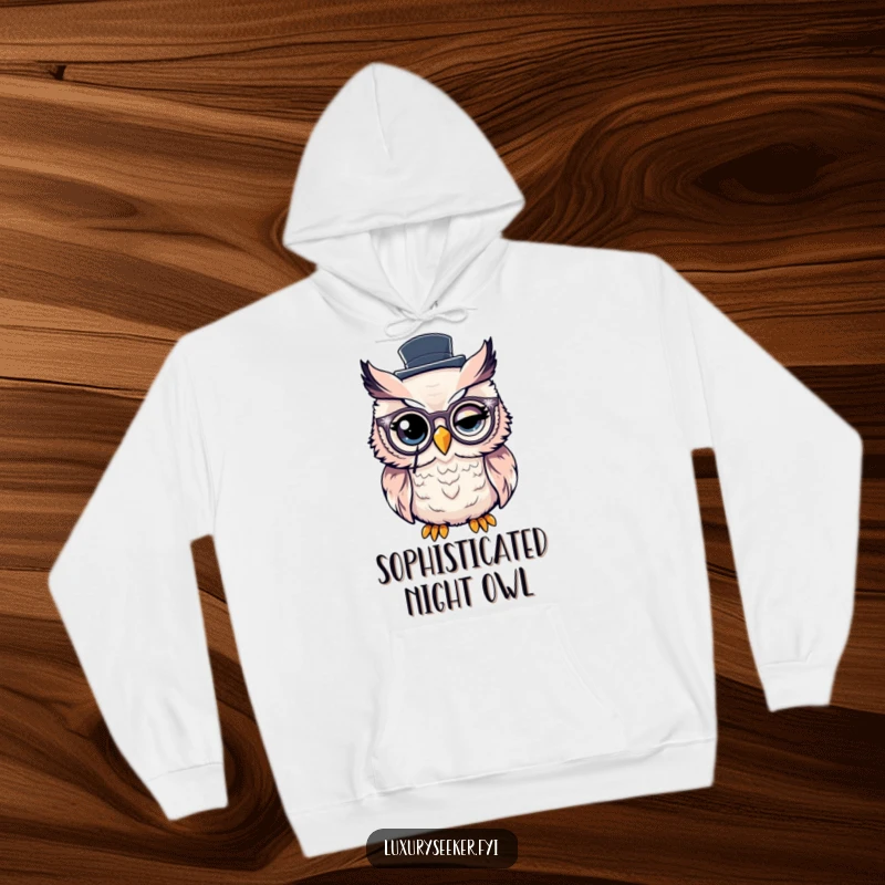 Funny Hoodie: Cozy design featuring a winking owl with a monocle and top hat.