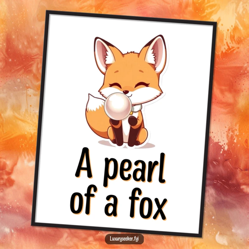 Funny Free Printable Wall Art: Aristocratic fox in silk bow tie inspects a giant pearl.