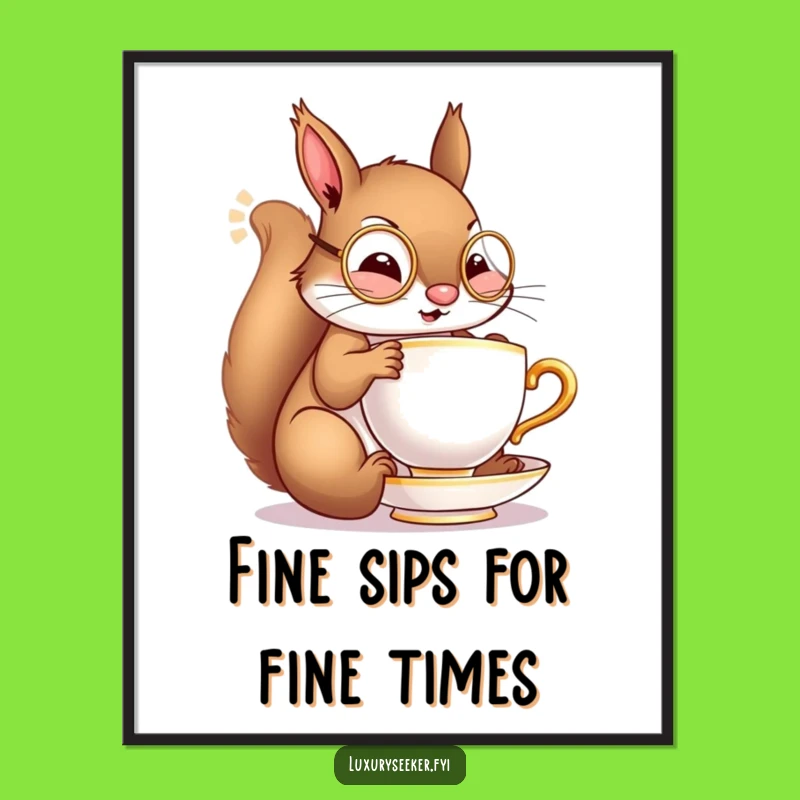 Free Printable Wall Art: Monocled Squirrel Tea Time Funny Downloadable Decor