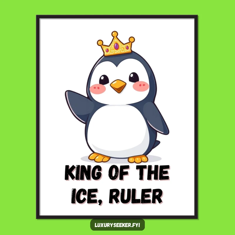 Free Printable Wall Art: Happy Penguin Crown Pose Downloadable