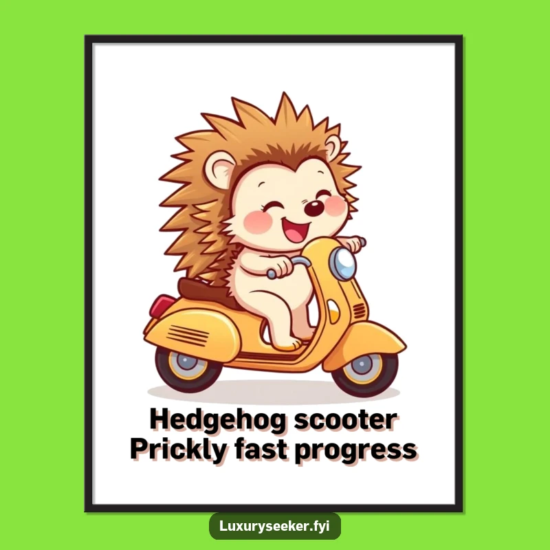 Free Printable Wall Art: Joyful Hedgehog Scooter Fun Funny Downloadable Gift