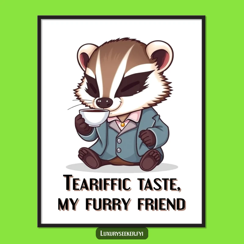 Free Printable Wall Art: Mischievous Badger Tea Time- Funny Downloadable Decor