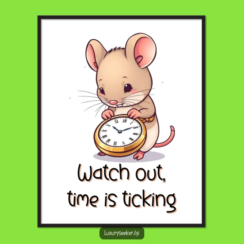 Free Printable Wall Art: Mouse Admiring Tiny Watch Humor Downloadable Art