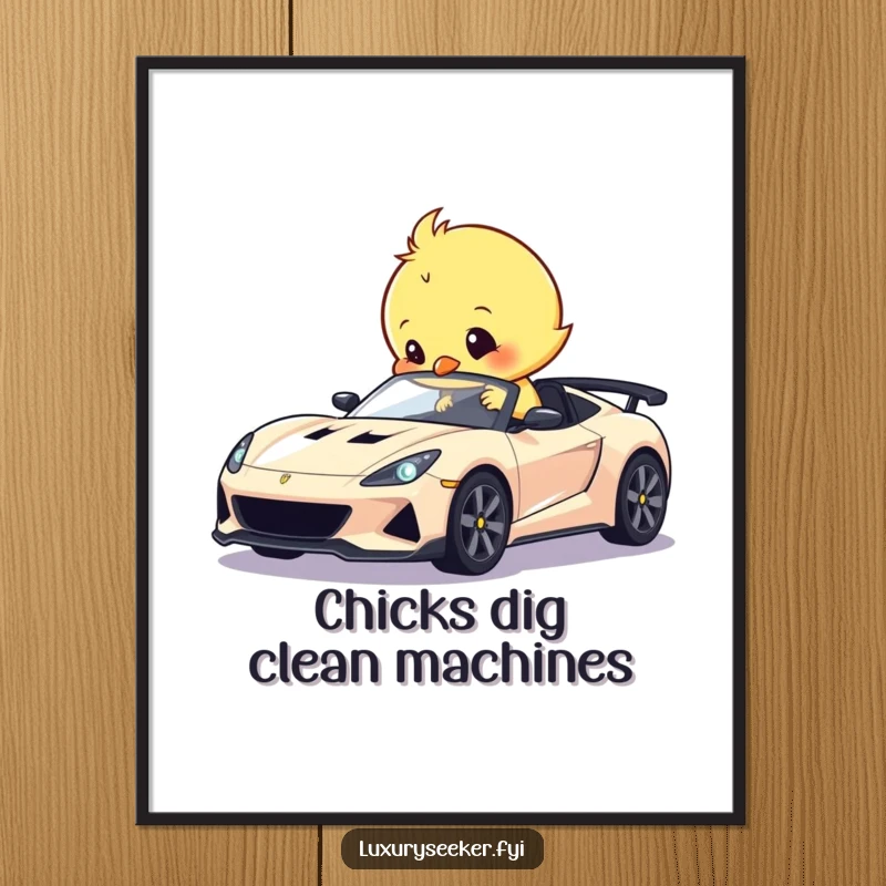 Funny Free Printable Wall Art: A sweet, determined chick lovingly polishing a small, sparkling sports car.