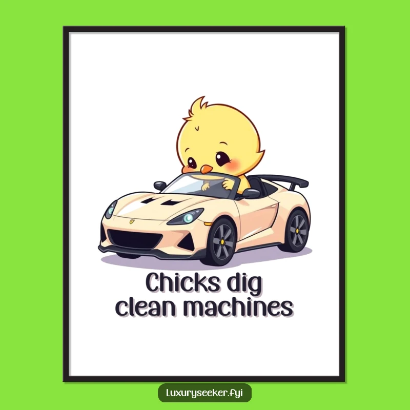 Free Printable Wall Art: Sweet Chick Polishing Car, Funny Downloadable Decor