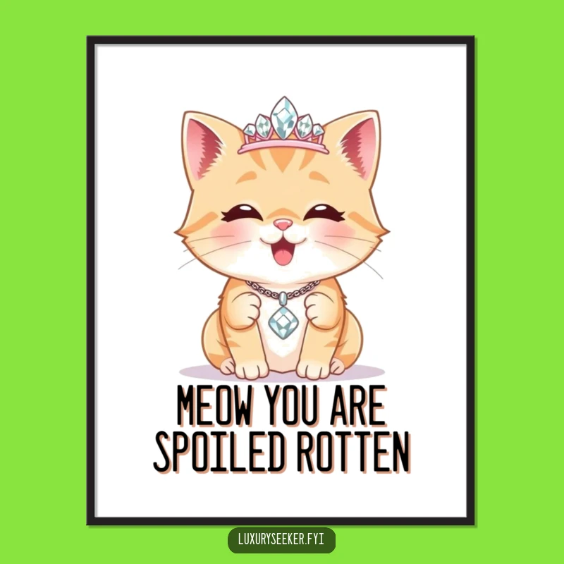 Funny Free Printable Wall Art: Glam Cat Tiara Necklace Humorous Downloadable Decor