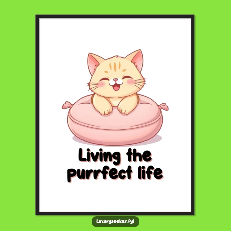 Funny Free Printable Wall Art: Pampered Cat Cushion, Humorous Downloadable Decor!