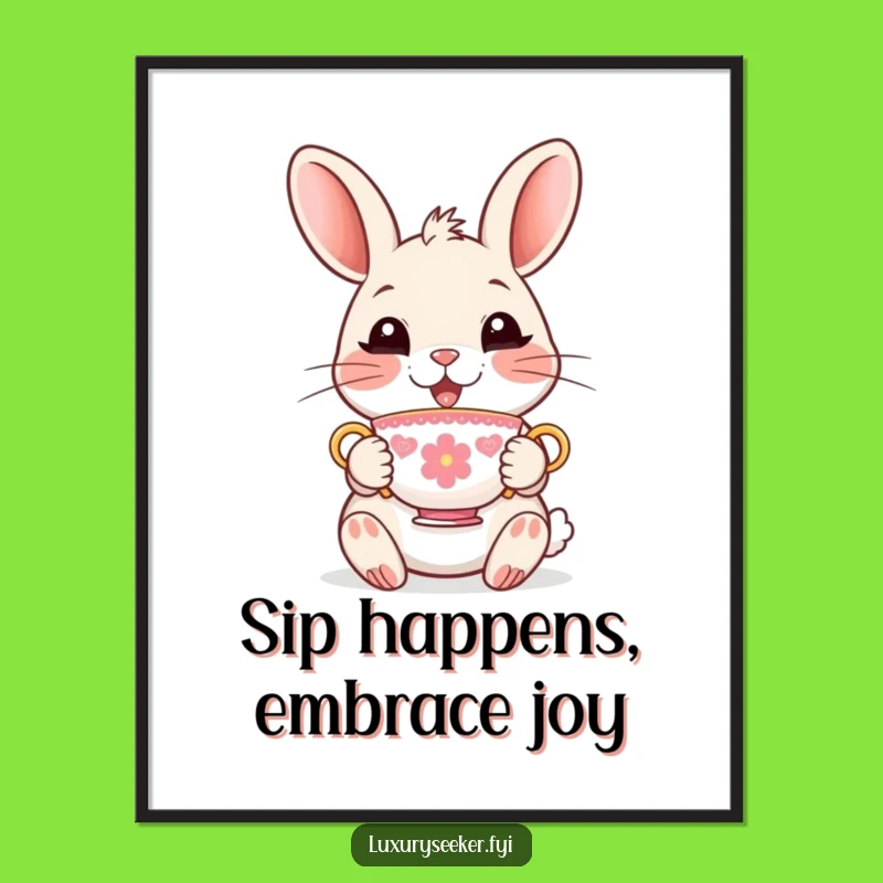 Funny Free Printable Wall Art: Rabbit Teacup Delightful Charm Downloadable Art