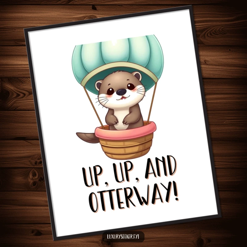 Funny Free Printable Wall Art: A playful otter navigates a velvet hot air balloon, creating a whimsical and humorous scene.