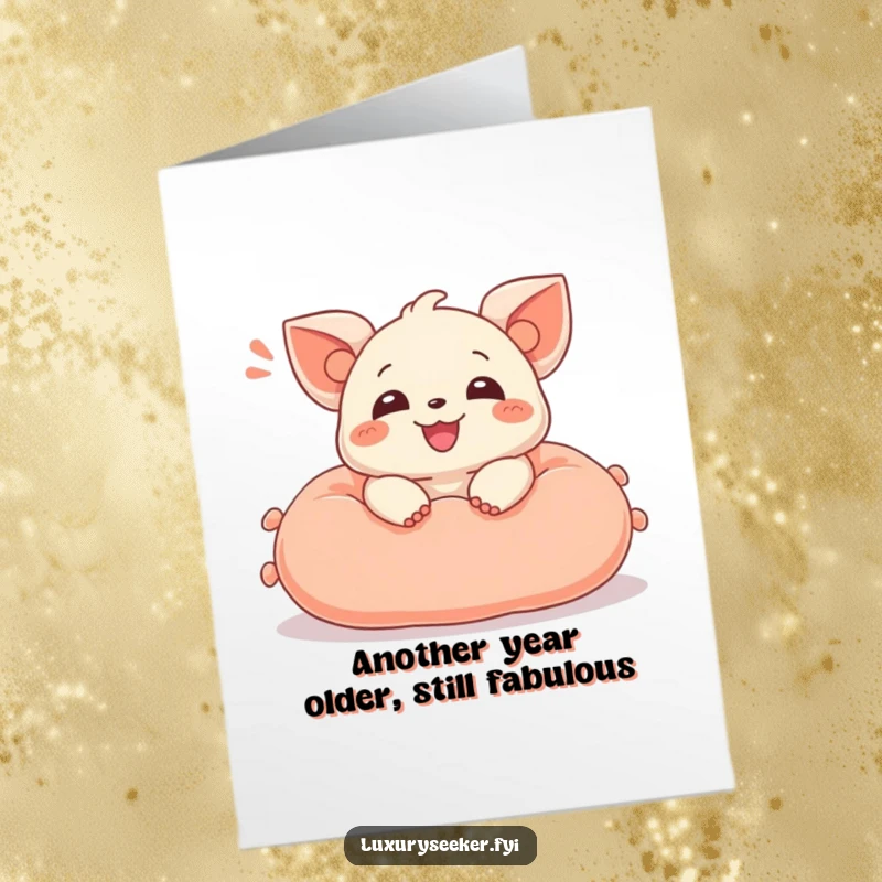 Funny Free Printable Birthday Card: Creature sighing with delight, lounging on a plush velvet cushion, pure relaxation captured.