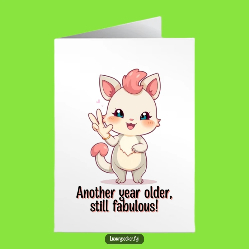 Free Printable Birthday Card: Elegant Cheerful Creature with Glove for a Funny Downloadable Gift