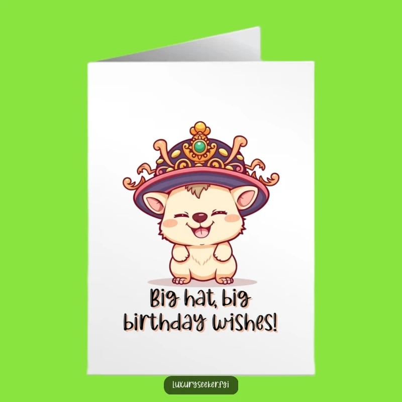 Free Printable Birthday Card: Playful Creature in Big Hat - Funny Gift