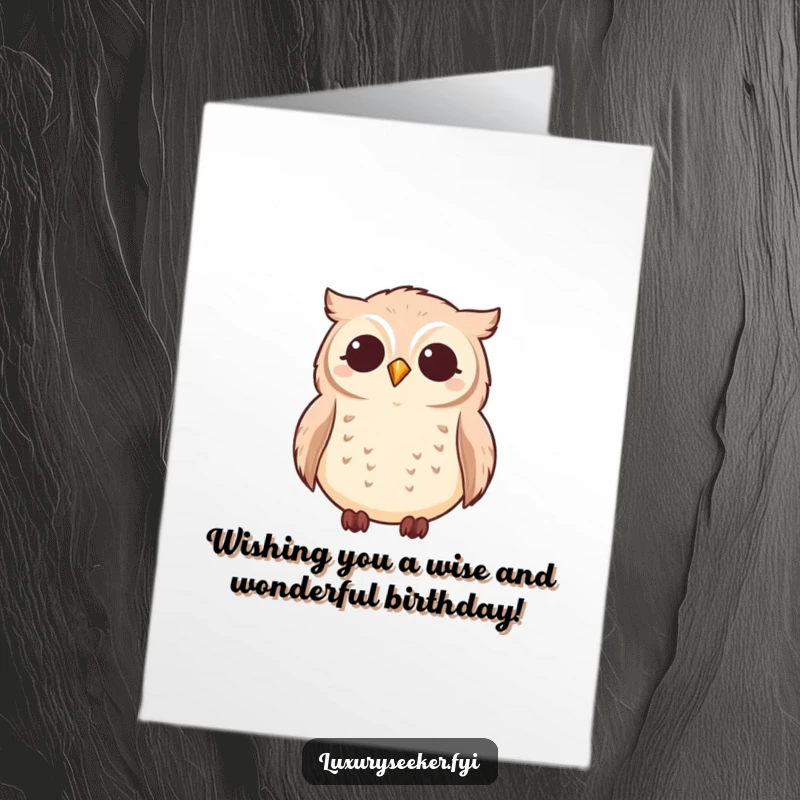 Funny Free Printable Birthday Card depicting a wise owl gazing contentedly at a sky full of twinkling stars, conveying peaceful wishes.