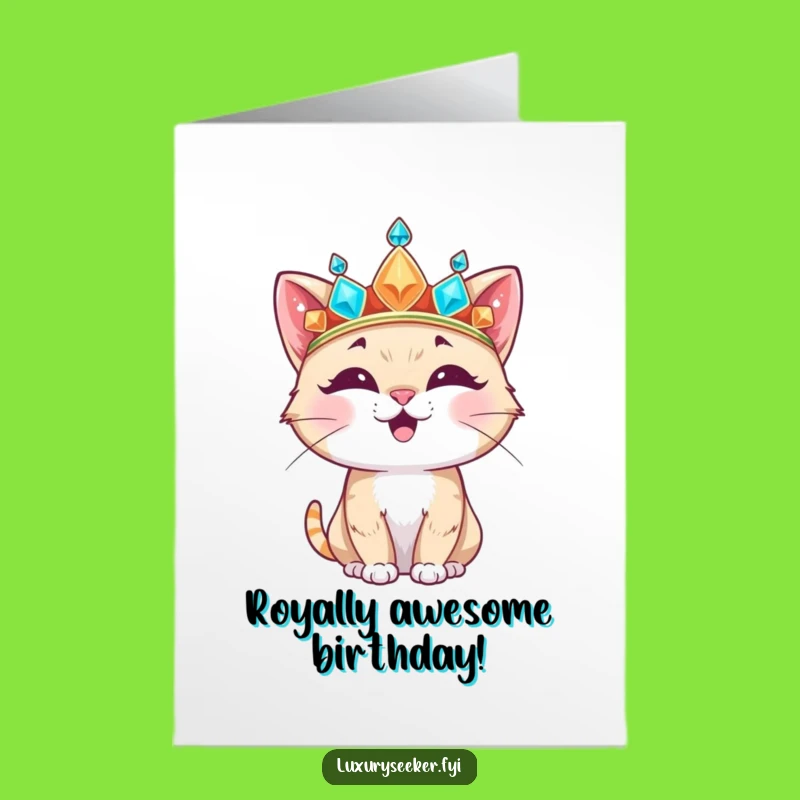 Funny Free Printable Birthday Card: Cat with Crown Hilariousness Downloadable Gift