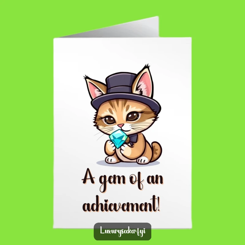 Free Printable Congrats Card: Elegant Cat Top Hat Gem Funny Downloadable Greeting