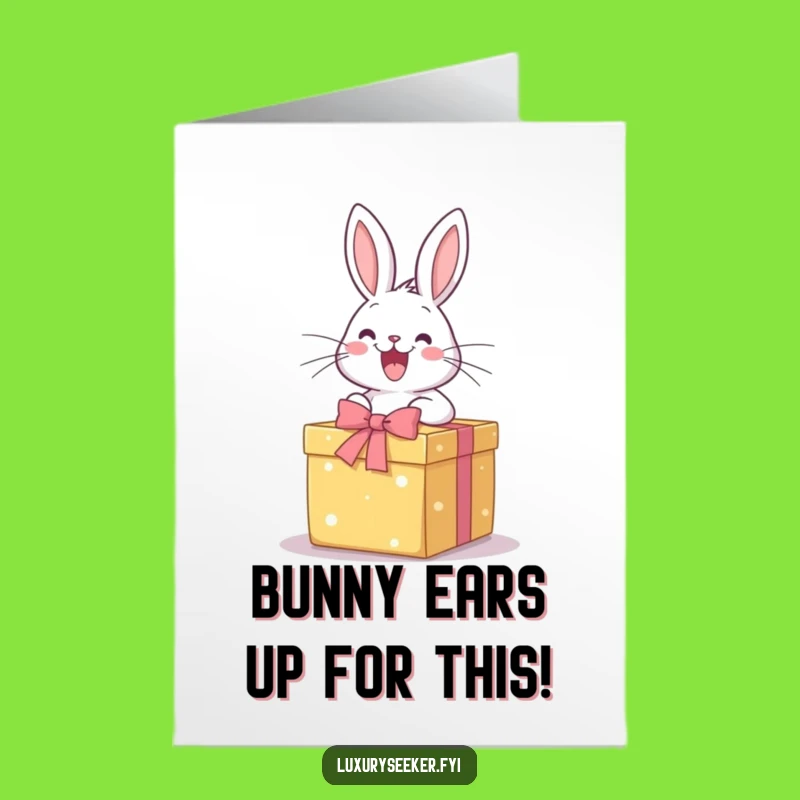 Free Printable Congrats Card: Excited Rabbit Gift Box Funny Downloadable Gift