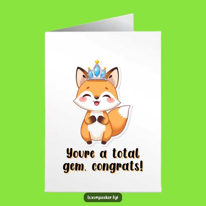 Free Printable Congrats Card: Fox Tiara Pose Downloadable
