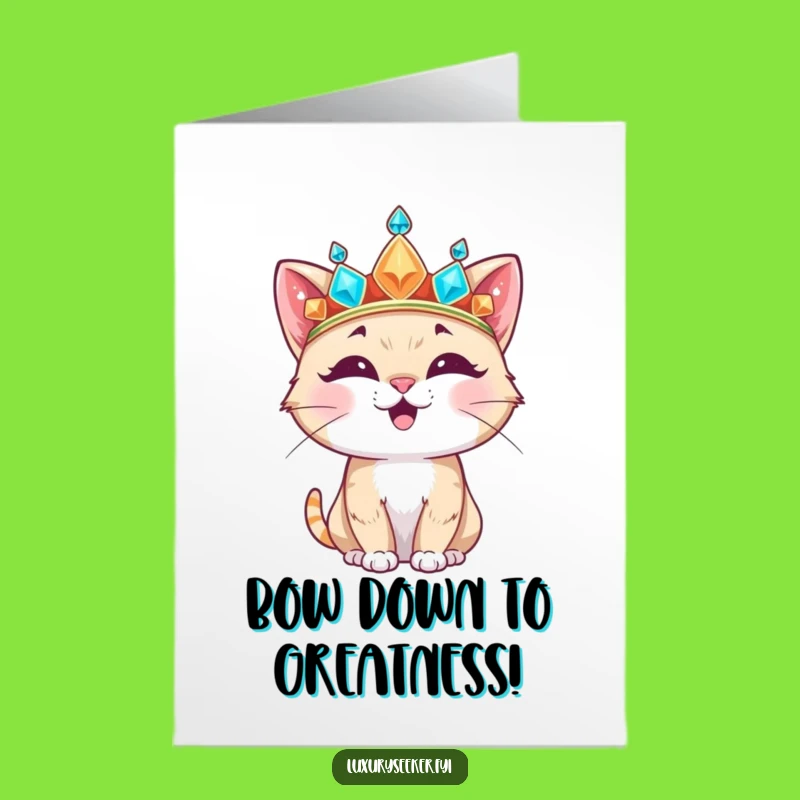 Free Printable Congrats Card: Happy Cat Royal Crown Celebration Downloadable Gift