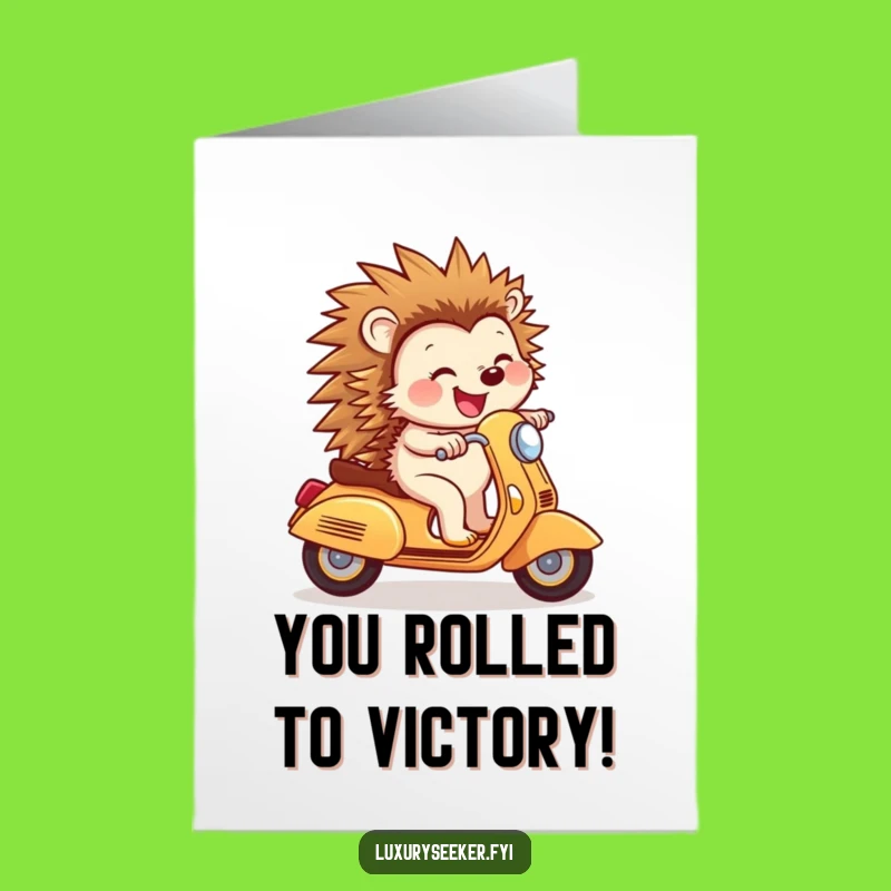 Free Printable Congrats Card: Joyful Hedgehog Scooter Fun Funny Downloadable Gift