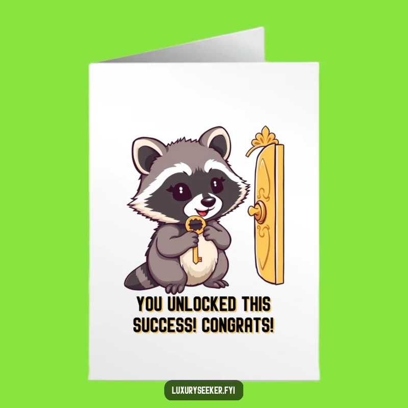 Free Printable Congrats Card: Raccoon Key Door for New Beginnings