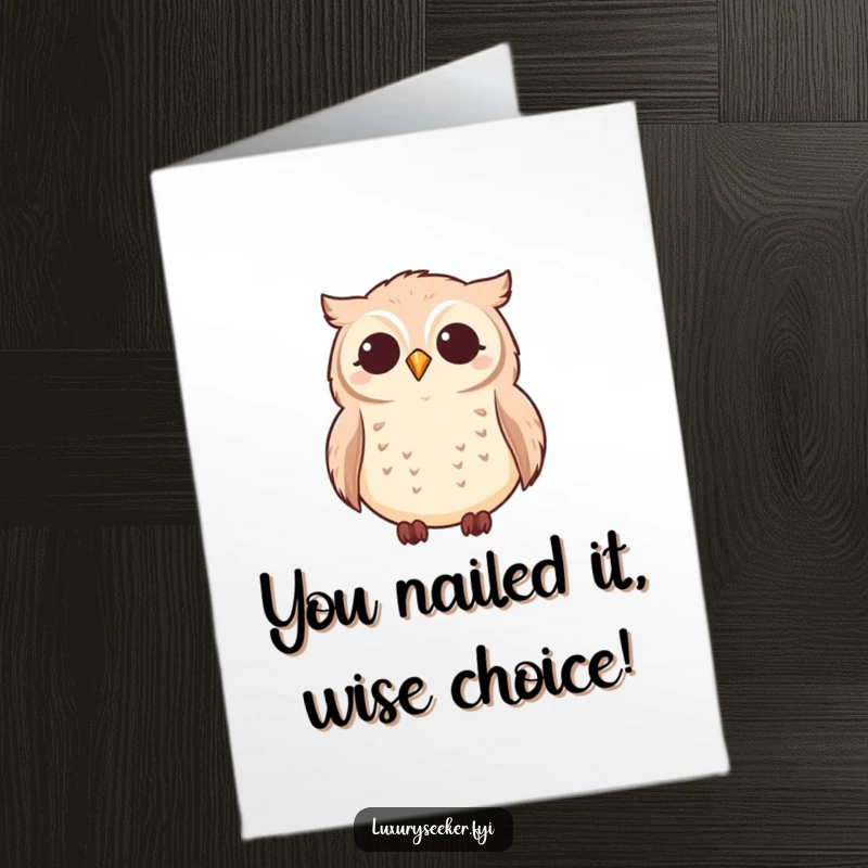 Funny Free Printable Congratulations Card with a content owl observing a vast, starry sky, celebrating illuminated achievements.